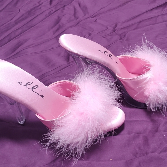 Ellie pink and clear feather 5 in heels size 9 - Picture 2 of 7